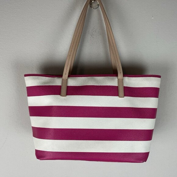 Kate Spade Hawthorn Lane Ryan Pink White Striped Tote Large Coated Canvas - Picture 4 of 11